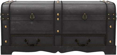 Miniatura 5 de Cofre del tesoro de madera grande, color marrón, baúl de almacenamiento de madera maciza con cerradura, organizador para el hogar, caja de