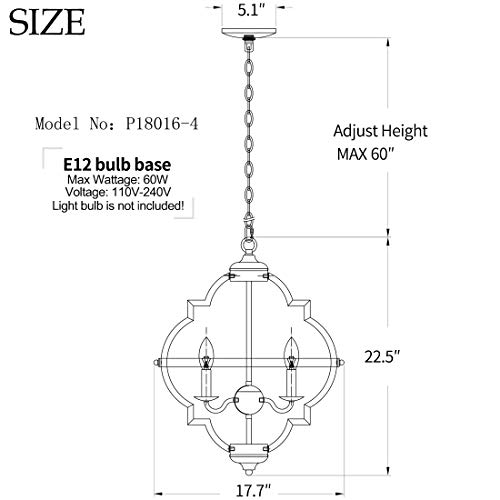 Tzoe Orb 4-Light Metal Chandelier，Rustic Vintage Chandelier，Stardust Finish，Foyer Light，Adjustable Height，Dining Room Lighting Fixtures Hanging，Living Room Light，Kitchen Chandelier Ul Listed #TOP1