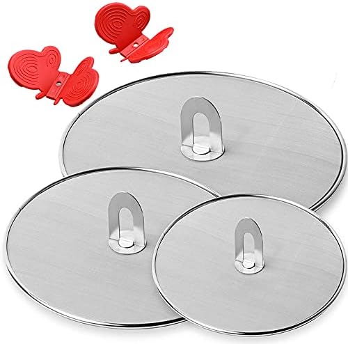 Grease Splatter Screen for Frying Pan, Grease Splatter Guard Oil Splatter Cover with Foldable Knob, Skillet Splatter Shield with 2pcs Silicone Pot Holder, 10", 11.5", 13”Grease Catcher