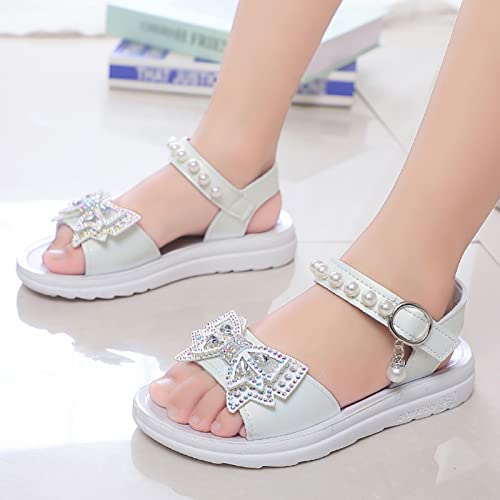 Girls Sandals Kids Open Toe Ankle Strap Dress Shoes Wedding Party for Toddler Kids Princess Toddler Flip Flops Girls (White, 32 Little Child)3