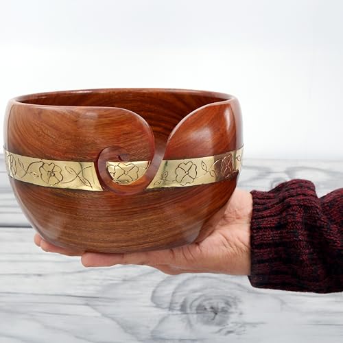 Premium Handcrafted Rosewood Yarn Storage Ball Hand Carved Circular Brand Band | Skein Holder For Knitting & Crocheting | Arts & Crafts Accessories (Large)