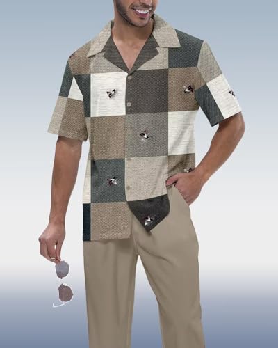 Men's Shirts 2 Piece Walking Suits, Summer Wedding Beach Button Down Shirts with Pants Set, Casual Party3