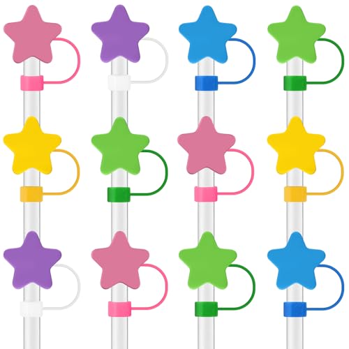 BOUBONI 12 tappi in silicone a forma di stella, per cannucce da 10 mm, antipolvere, per feste di Natale