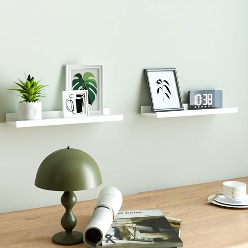 Image of White Floating Shelves for Wall Decor, 16 in Shelf with Lip Set of 2