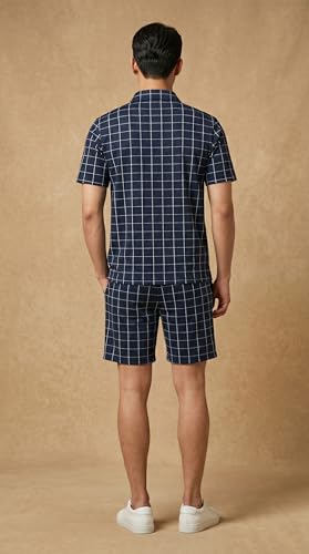 Image of Men's Printed Zip Polo Neck T-Shirt with Half Short Pant Co-ord Set Fabric, Stylish Printed Design, Comfortable Regular Fit