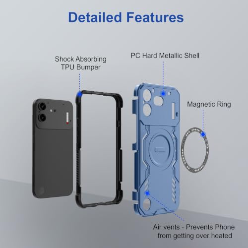 Image of Zapcase Back Case Cover for Nothing Phone (4b) | Magnetic Case with Built-in Metal Ring | Supports MagSafe Charger, Wallet & Car Mount | Shockproof Hybrid PC + TPU | Blue