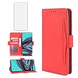 Asuwish Compatible with Oppo Reno2 Z Wallet Case and Tempered Glass Screen Protector Card Holder Stand Leather Flip Cell Accessories Phone Cover for Reno2Z Reno 2 Women Men Red