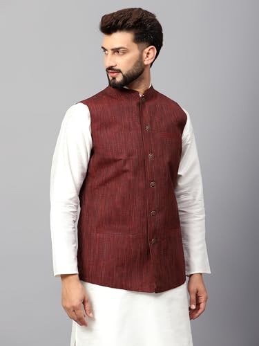 Image of LATEST CHIKAN Men's Traditional Cotton Solid Nehru Jacket /Waistcoat