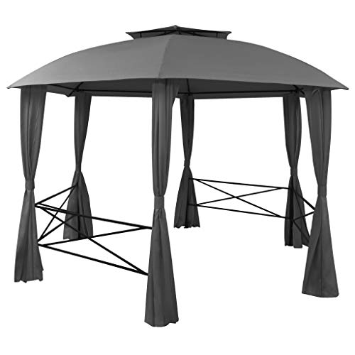 ZHOUMIN Garden Tent with Curtains, Hexagonal Outdoor Pergola Gazebo 360 x 265 cm - Image 2