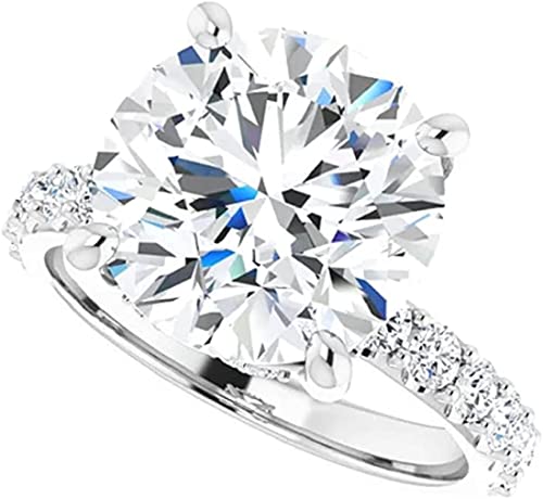 Moissanite World 5 CT Round Cut Colorless Moissanite Engagement Ring, Wedding/Bridal Ring Set, Solitaire Halo Style, Solid Sterling Silver Vintage Antique Anniversary Promise Ring Gift for Her