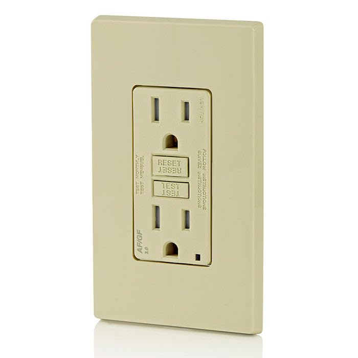 Image of Leviton Dual-Function AFCI /GFCI Outlet, 15 Amp, Self Test, Tamper-Resistant with LED Indicator Light, Protection from Both Electrical Shock and Electrical Fires in One Device, AGTR1-I, Ivory