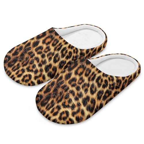 Howilath Leopard Print Plush House Shoes for Women Non-Slip House Shoes with Flannel Upper Casual Fuzzy Slippers