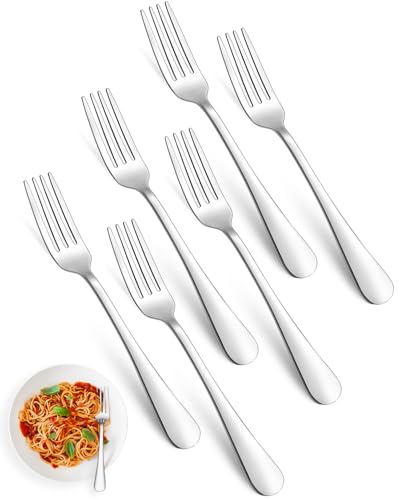 AckMond Set di 6 forchette da tavola in acciaio inox, resistenti e lucidate a specchio, lavabili in lavastoviglie
