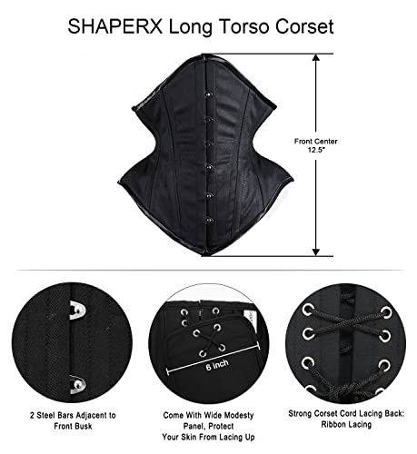 SHAPERX Women's Heavy Duty Corset Double Steel Boned Waist Trainer Corsets Underbust Body Shaper