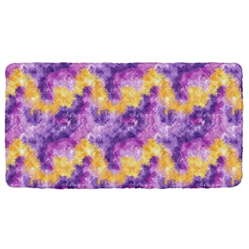 Portable Toddler Bed Sheet for Kids Yellow and Violet Tie Dye Pattern Ink Travel Bed Fitted Sheet