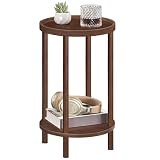 HOOBRO Beistelltisch rund aus Bambus, Nachttisch mit erhöhtem Rand, Sofatisch modern, für kleine Räume, Wohnzimmer, Schlafzimmer, Flur, Eingangsbereich, Dunkelrotbraun EMA156BZ01