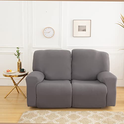 Qelus Stretch Recliner Chair Cover,6-Pieces Sofa Cover Slipcover Couch Covers,Armchair Cover Non-Slip Furniture Protector,Elastic Spandex Soft Recliner Chair Protector with Side Pocket(2 Seater Gray) - Image 2