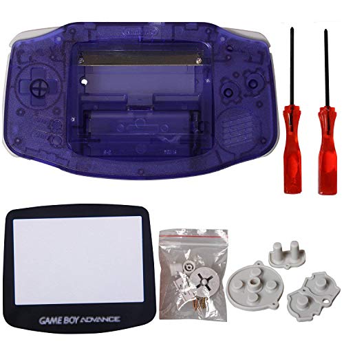 eJiasu Full Parts Replacement Housing Shell Repair Part Case Cover for Gameboy Advance GBA (1PC GBA Shell Transparent Purple with Lens and Screwdriver)