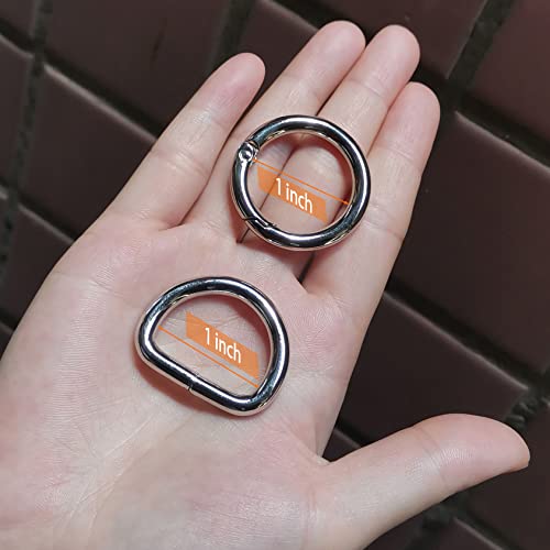 One Wvw Pin 12Pcs Metal D Ring 6Pcs Spring O Ring Keyring Buckle, Heavy Duty 1 Inch Round Carabiner Snap Clip Keychain For Hardware Bags Ring Hand Diy Accessories #TOP7