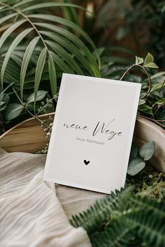 WBdesignz Abschiedskarte „Neue Wege“ mit Umschlag - Glückwunschkarte zum Neuanfang, Jobwechsel oder Lebensabschnitt mit minimalistischem Schriftzug & Herz - für Kolleginnen, Freunde & Familie (DIN A6)