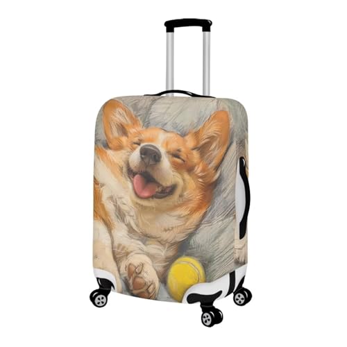 Corgi Dog Pattern Luggage Covers Cartoon Sleepy Puppy Painting Dustproof Anti-Scratch Suitcase Cover Fits 18-32 Inch for Trolley Baggage Hiking Holiday -M2