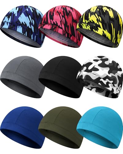 Image of 9 Pcs Cooling Skull Cap Camo Liner Sweat Wicking Lightweight Cycling Cap Running Hat for Men Women