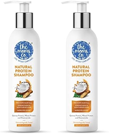 The Moms Co. Natural Protein Shampoo for Strong Hair With Hydrolyzed Silk & Wheat Proteins | Controls Hair Fall, Reduces Dryness & Frizz | Shampoo For Women & Men | Chemical & Sulphate Free - 200ml