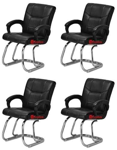 Image of Special Director Principal Office Visitor Study with arm Rest and Cushioned seat Back, Chair Without Wheels, Holds Upto 125 kg Chair (4, Black, Double Pipe Chrome Frame)