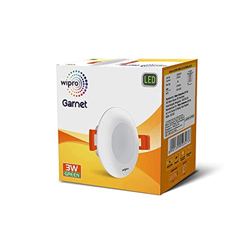 Image of Wipro Garnet 3W Led Mini Downlight for Home & Cabinet| Green |Compact Design with 120 Beam Angle|Recessed Down Light for False Ceiling|Cutout-2.3 Inch|Pack of 2