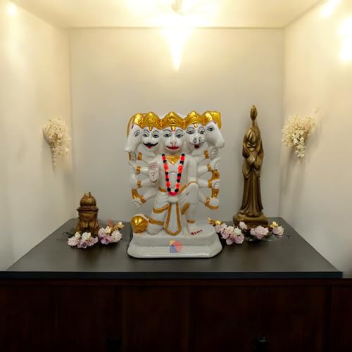 Image of Hanuman murti - Hanuman Idol for Home Decor & Office - Panchmukhi Hanuman - (22 cm) (White Gold)