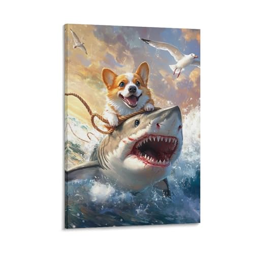 Peinture sur toile Corgi decoration murale pour chambre et couloir 40x60cm