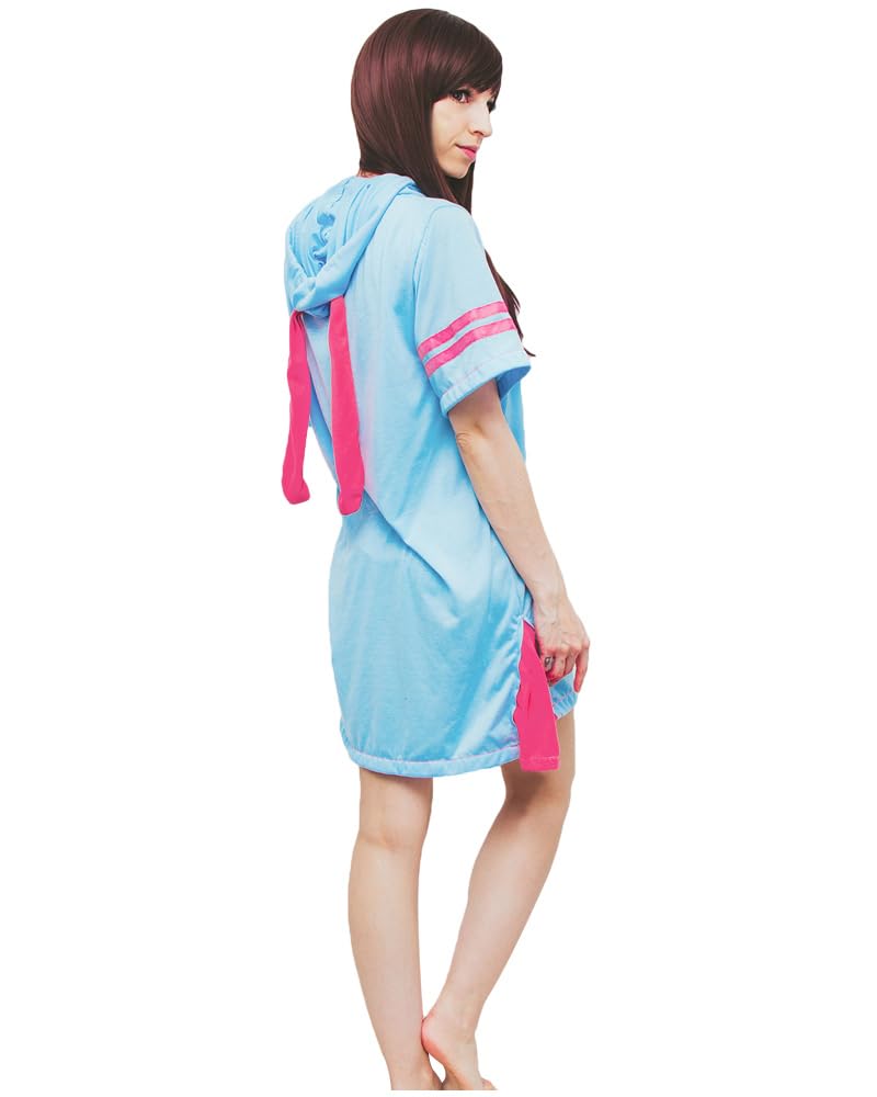 DAZCOS Loose Fit Hoodie Sweatshirts Nightgowns Printed Bunny Sweet Dress (Large) Blue