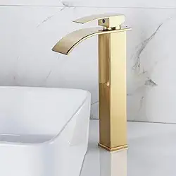 Torneira Monocomando Cascata Alta para Banheiro, Bica Alta Quadrada, Disponível em Cromado, Dourado e Preto (Dourado Brilhante)