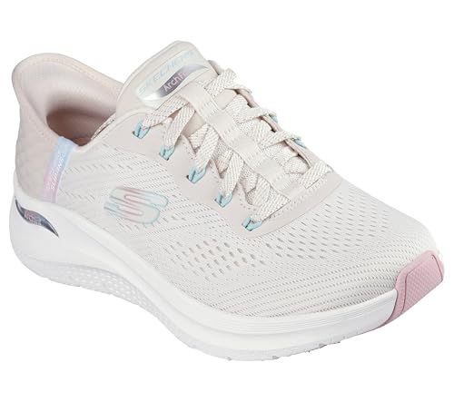 Skechers Women's Arch Fit 2.0 Easy Chic Sneaker, Natural Mesh/Pink Trim, 6 UK