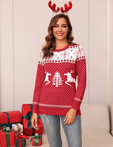 Totatuit Family Matching Christmas Sweater Round Neck Reindeer Snowflakes Ugly Knitted Sweater Pullover for Men Women - Image 3
