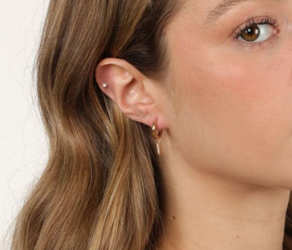 Lavari Jewelers Lab Grown Diamond Hoop Earrings for Women - 18k Yellow Gold Plated 925 Sterling Silver Mini Charms Dangle Earrings for Her (F-G, VS1-VS2, 0.07 cttw) Hypoallergenic Snap-In Hinged Hoops - Image 3