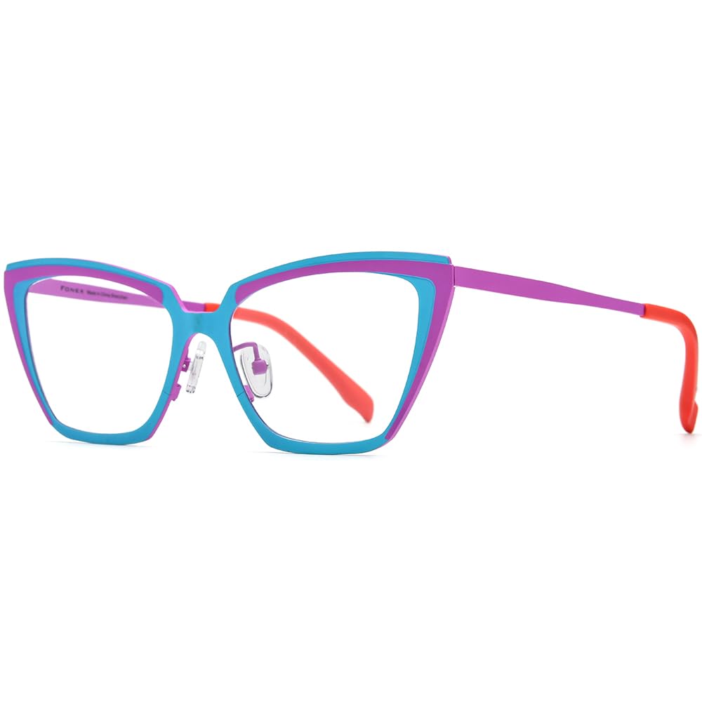 FONEX Colorful Pure Titanium Glasses Frame Women Retro Round Eyeglasses