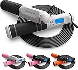 Mango Ergonómico: el jump rope con mango de espuma de memoria antideslizante para un agarre firme. Incluso si sudas en la palma de tu mano durante el entrenamiento, no puedes tirar la comba fácilmente. Proteja la seguridad del temporizador de Skipping y evite daños.
