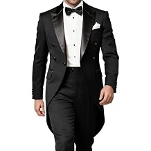 Mens Tailcoat Suit 2 Piece Slim Fit Tuxedo Suit with Black Satin Peak Lapel Double Breasted for Wedding Jacket Pants