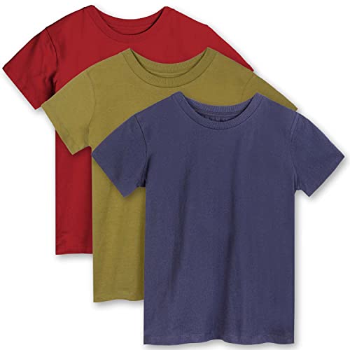 Mightly Boys And Girls' Classic Fit Crewneck T-Shirt Multi-Pack | 100% Organic Cotton Fair Trade Certified For Toddlers And Kids, Olive, Navy & Rust, 4T-5T #TOP6