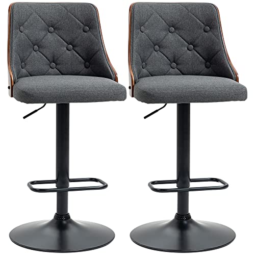 Homcom Counter Height Bar Stools Set Of 2, Height Adjustable Swivel Barstools With Footrest And Tufted Back, Linen Fabric Bar Chairs, Dark Grey #TOP7