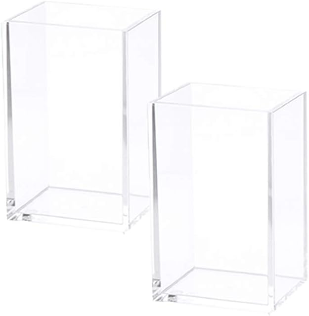 YYing Acrylic Pen Holder Clear Desktop Pencil Cup Stationery Organizer for Office Desk Makeup Brush Holder  (2)