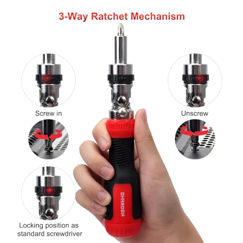 Image of SHARDEN 13-in-1 Ratchet Screwdriver Multi Screwdriver Tool All in One | Ratcheting Screwdriver Set with Phillips, Flat Head, Torx, Hex, Square, 180 Degree Pivoting Adjustable Angle Screw Driver