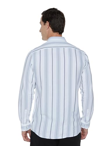 Image of Peter England Men's Linen Blend Shirt | Subtle Stripes | Full Sleeves