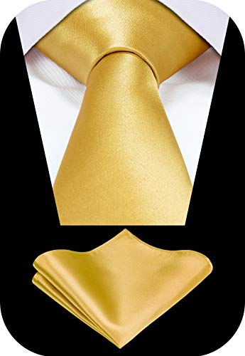 Tie G Solid Satin Color Formal Necktie And Pocket Square Sets In Gift Box (Gold) #TOP1