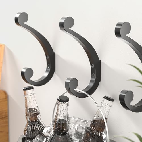 Josmimic 1000437-B WALL HOOKS 6 PACK Coat Hooks Wall Mount For Hanging - Black Large Retro Double Hooks With Screws, Heavy Duty Coat Hanger, Holder 40Lb, Coat Rack thumb #2
