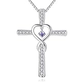 925 Silver Infinity Heart Cross Necklace For Women Girls, Shiny Amethyst CZ Religious, the birthstone for February. - Faith And Necklace, Catholic Jewelry -1.69 x 1.22 in, chain length:20in