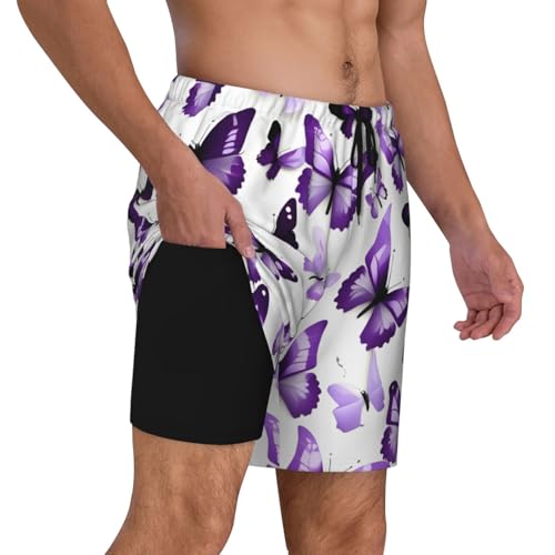 Short de bain homme doublure compression papillon blanc