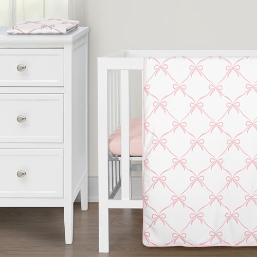 Image of Sweet Jojo Designs 3-Piece Baby Mini Crib Bedding Set (Pink Bows) for Girls, Infants /Nursery incl. Blanket & Portable Pack n Play Fitted Sheets (Bow for Ballerina, Ballet Dancer, Princess Collection)