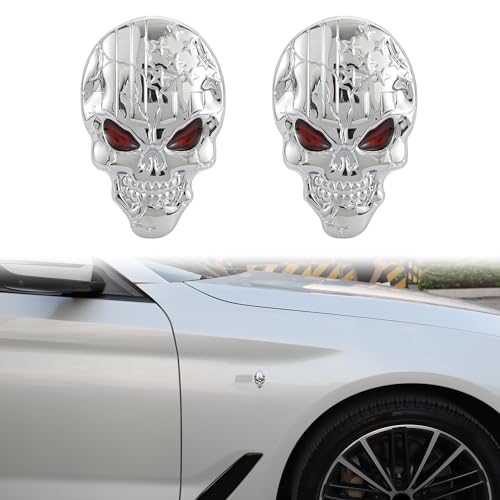 Image of TOMALL 2Pcs 3D Skull USA Flag Emblem Stickers for Car Universal Skeleton Chrome Metal Badge Halloween Decals Exterior Logo Symbol Decoration Accessories for Car Trunk Window Bumper Laptop (Silver)
